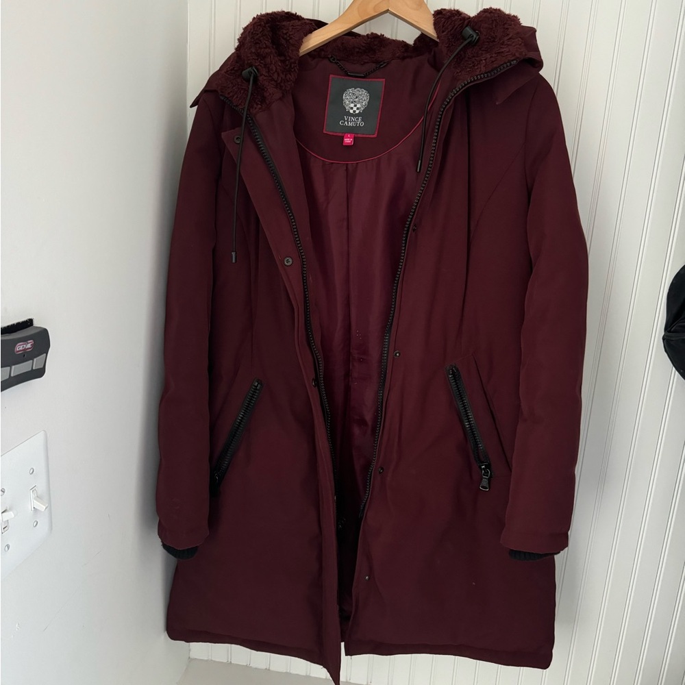 Vince Camuto Burgundy Hooded Coat